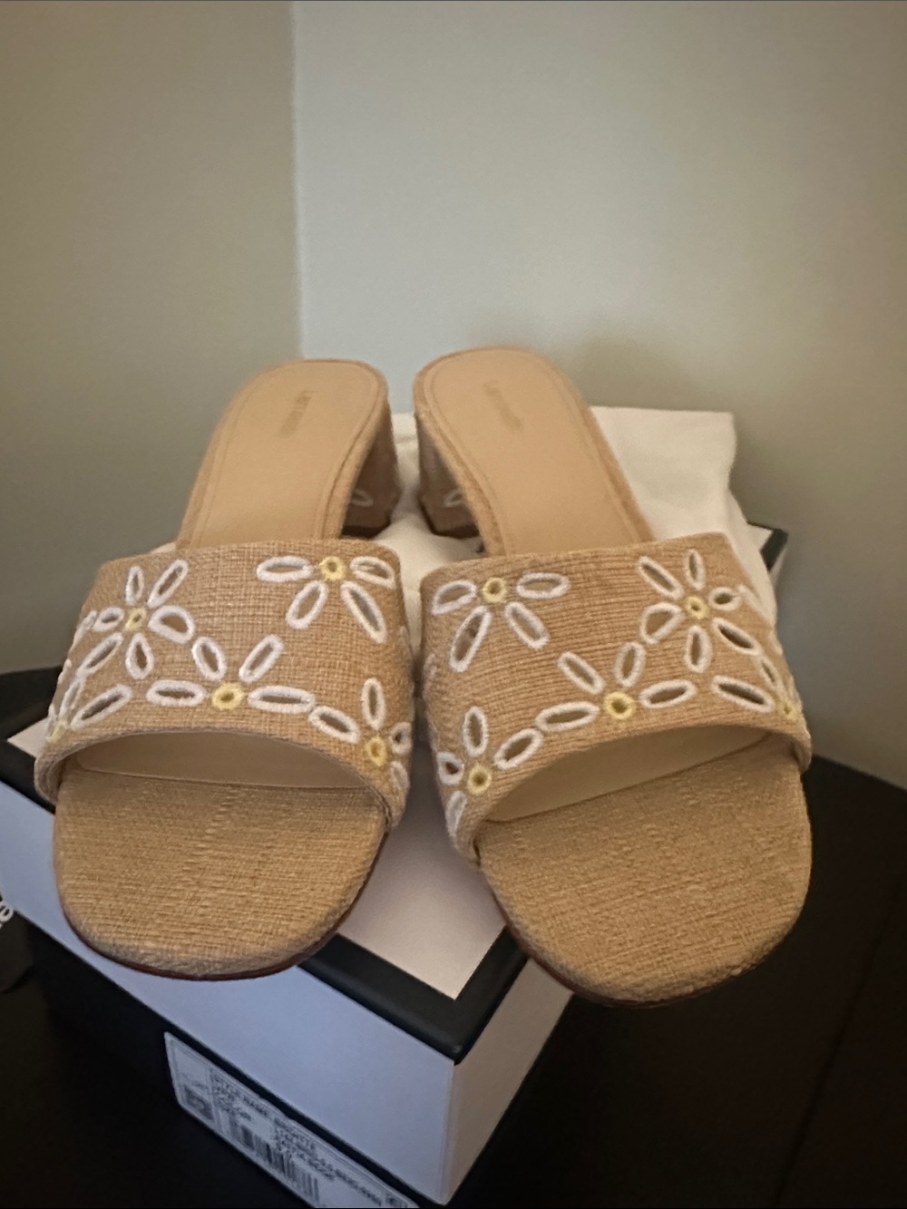 Larroude Tan Embroidered Slide Mules - Picture 7 of 7